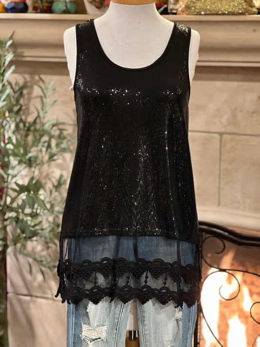 Lace Trimmed Shimmer Tank