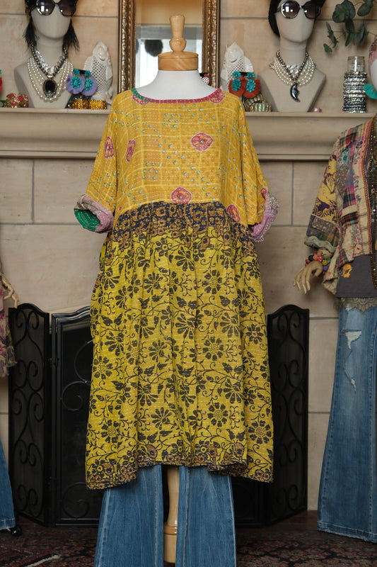 Midi Dress in Yellow Garden