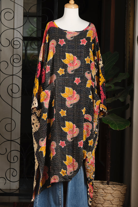 Kantha Pocket Dress in Red Leaf