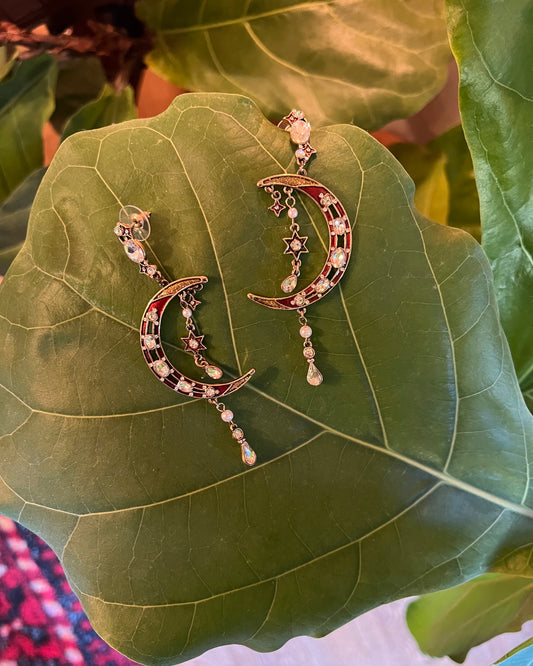 Crescent Moon Earrings in Red