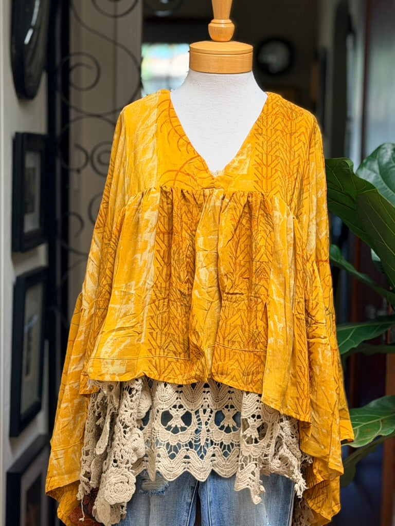 Gold Dust Crop Top in Saffron Moon Long Sleeve