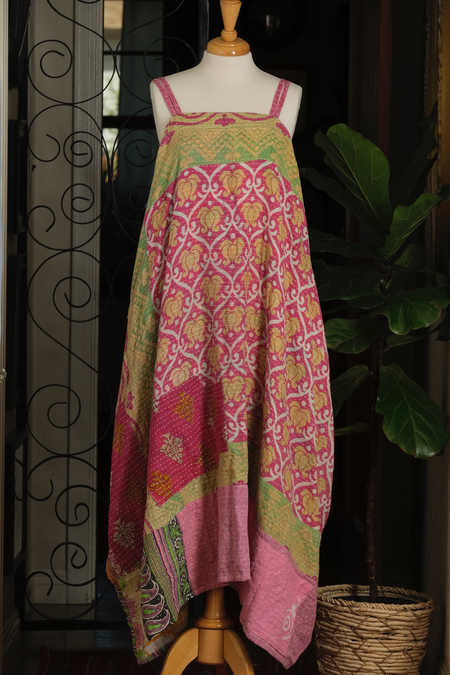 Kantha Maxi Dress in Pink Celebration