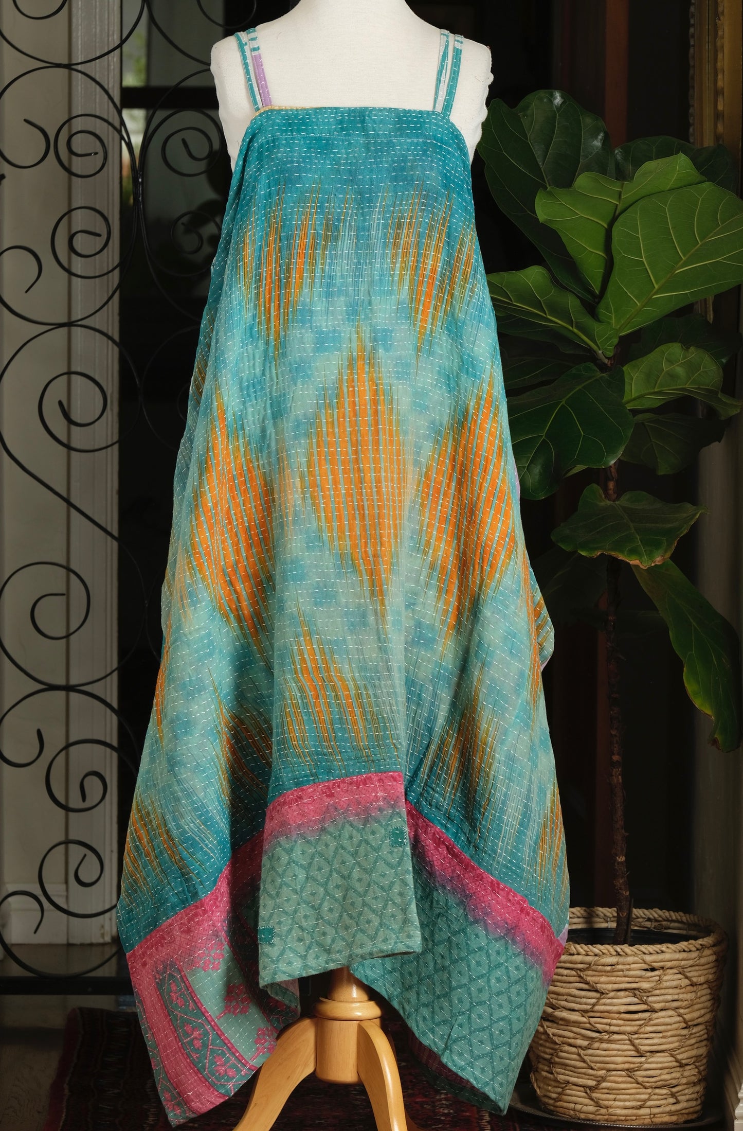 Kantha Maxi Dress in Aqua Sun Flare