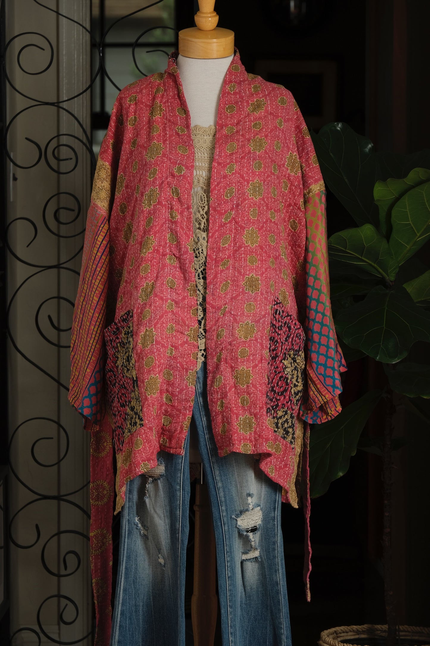 Silk Sleeve Kantha Jacket in Pink City