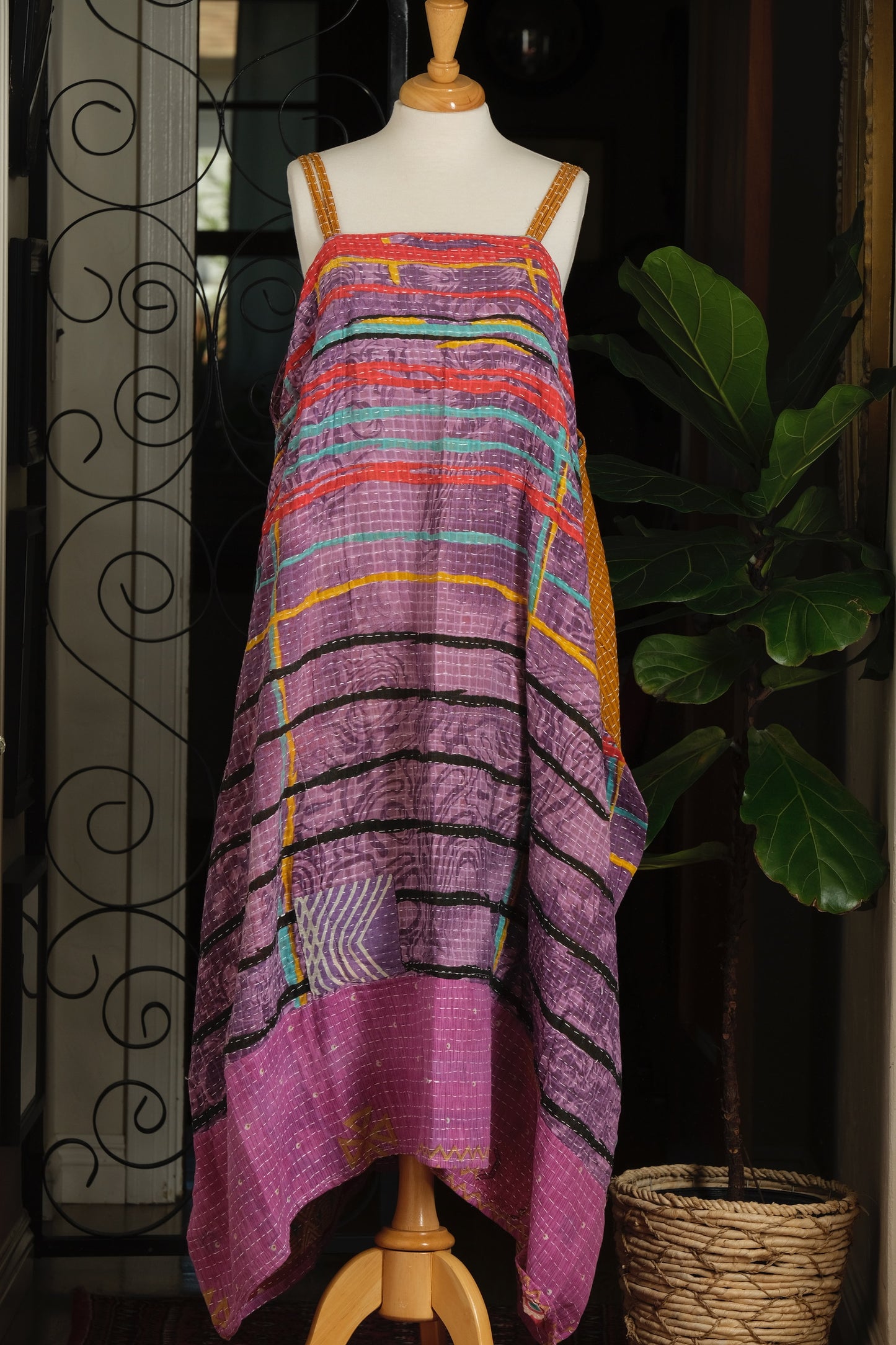 Kantha Maxi Dress in Purple Stripe