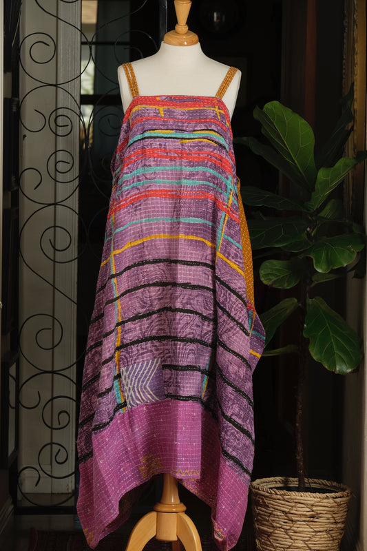 Kantha Maxi Dress in Purple Stripe