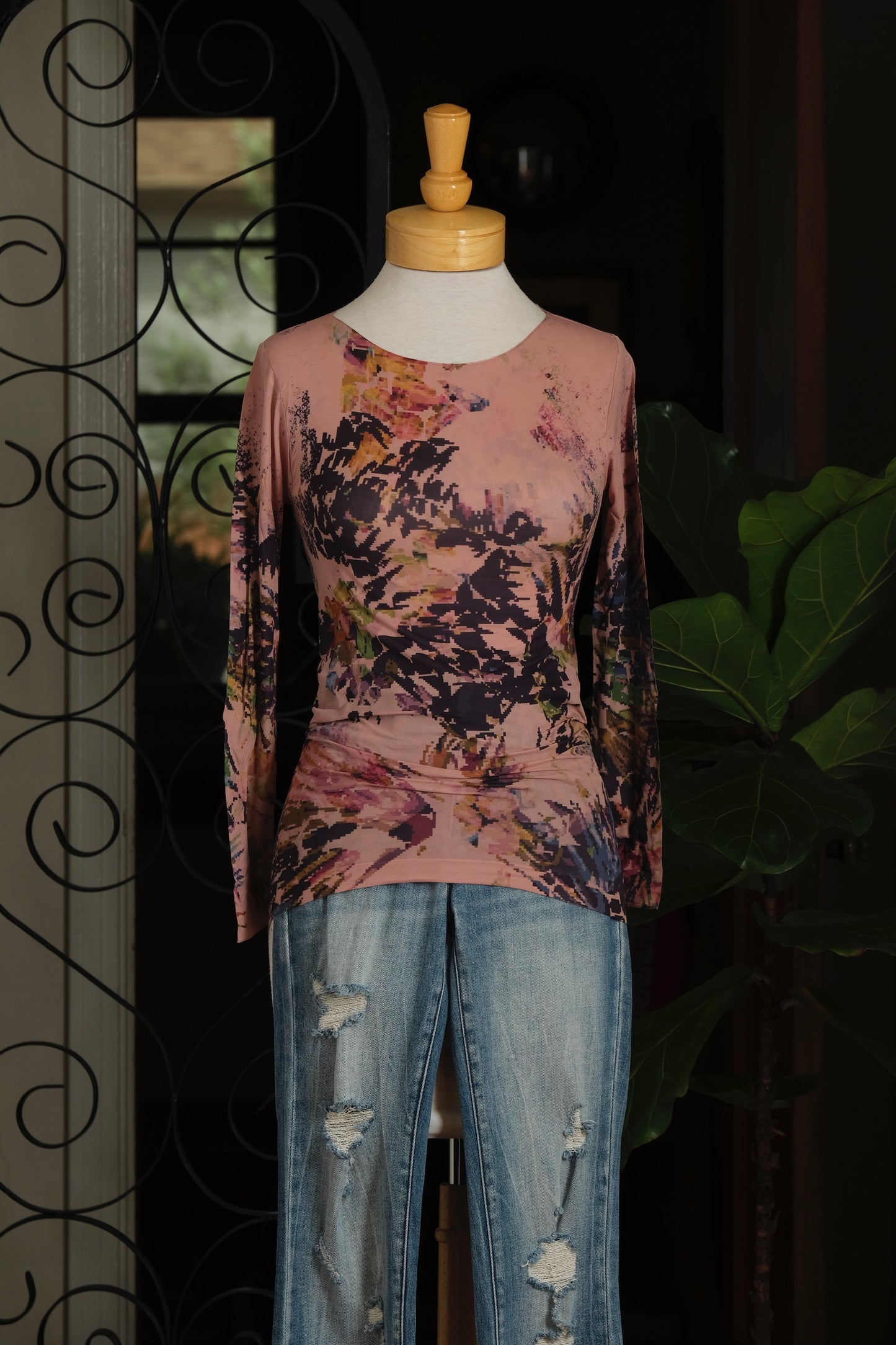 Mesh T Shirt in Abstract Rose