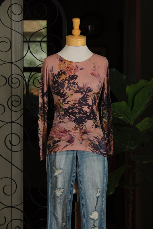 Mesh T Shirt in Abstract Rose
