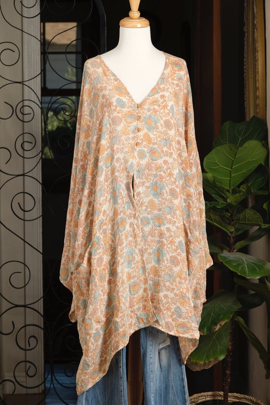 Split Tunic in Pale Blue Flower