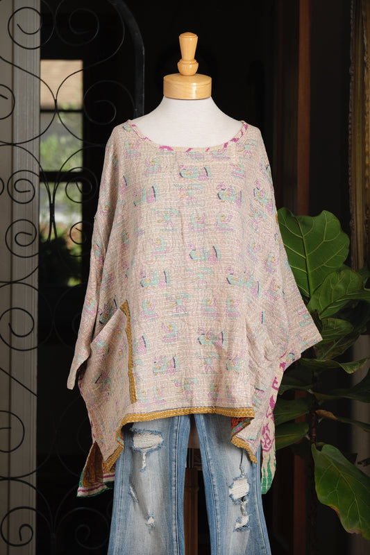 Kantha Pullover in Birds and Ladies