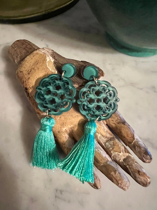 Jade Green Cherry Blossom Earring