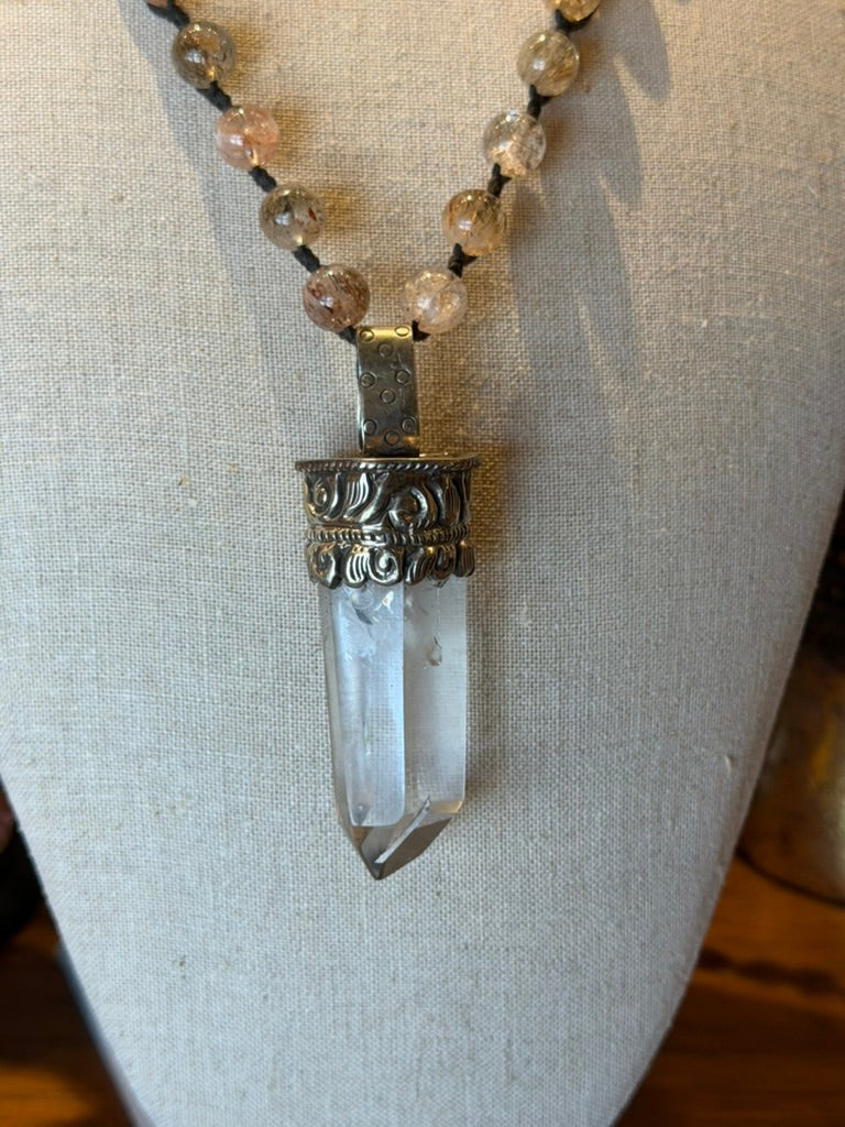 Large Crystal on Moss Agate 1718