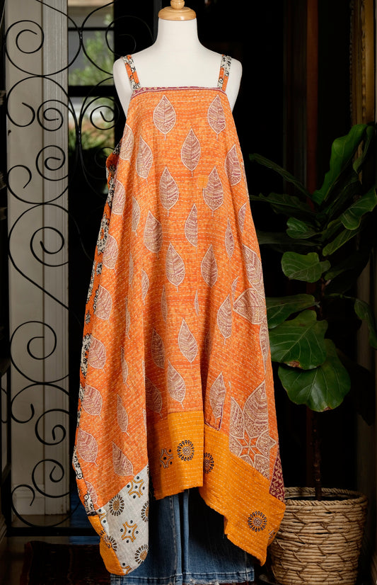Kantha Maxi Dress in Medallion Leaf