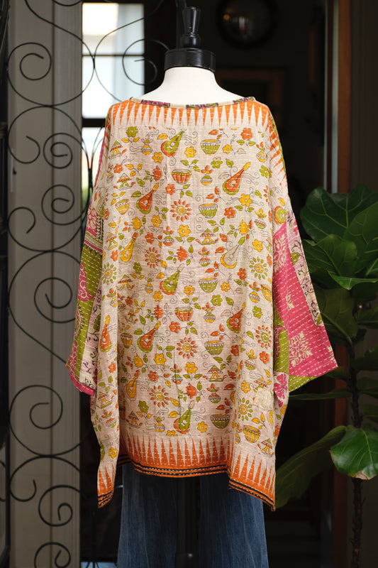 Kantha Pullover in Geranium Path