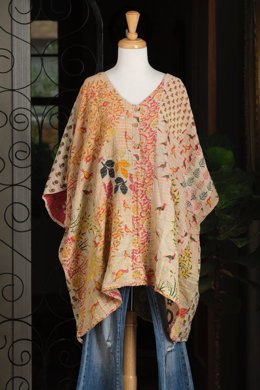Kantha Button Top in Little Birds