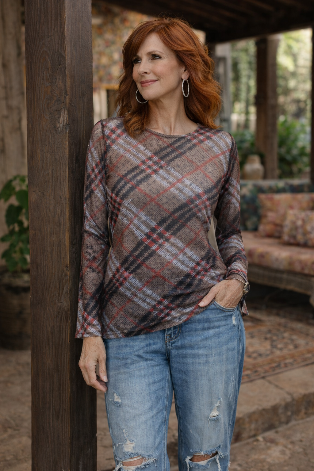 Nude Mesh T in Tartan