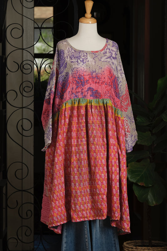 Midi Dress in Purple Roses