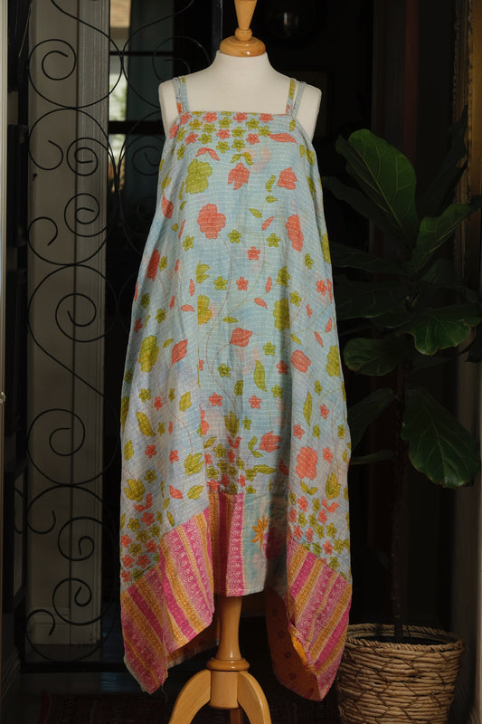 Kantha Maxi Dress in Blue Sky Garden