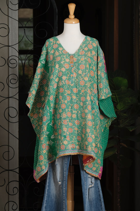 Kantha Button Top in Little Golden Flower