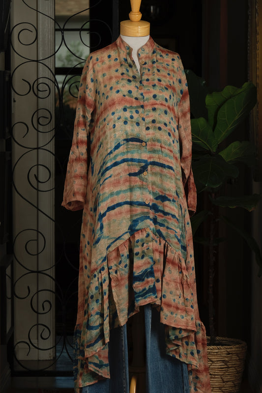 Lotus Duster Dress in Teal Dot