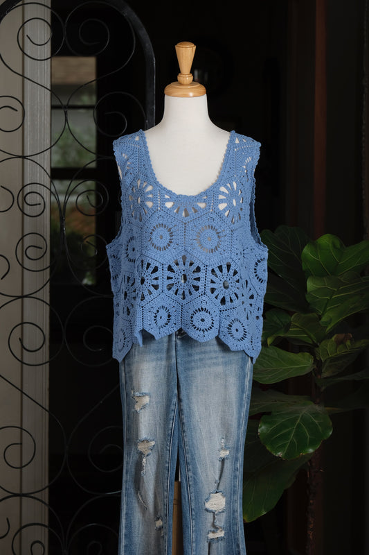 Crochet Layering Tank in Blue