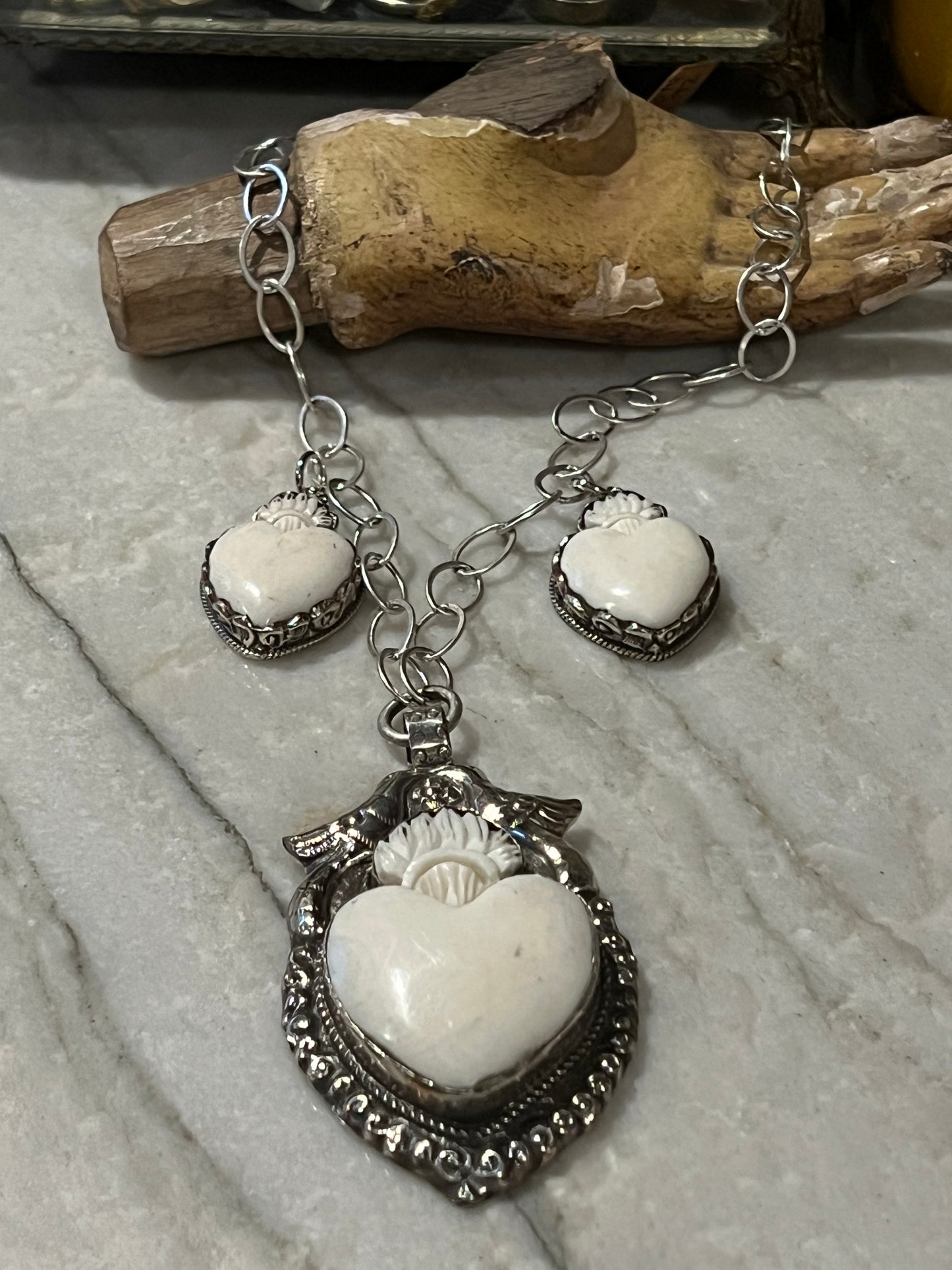 Heart Charm Necklace Ivory 1674