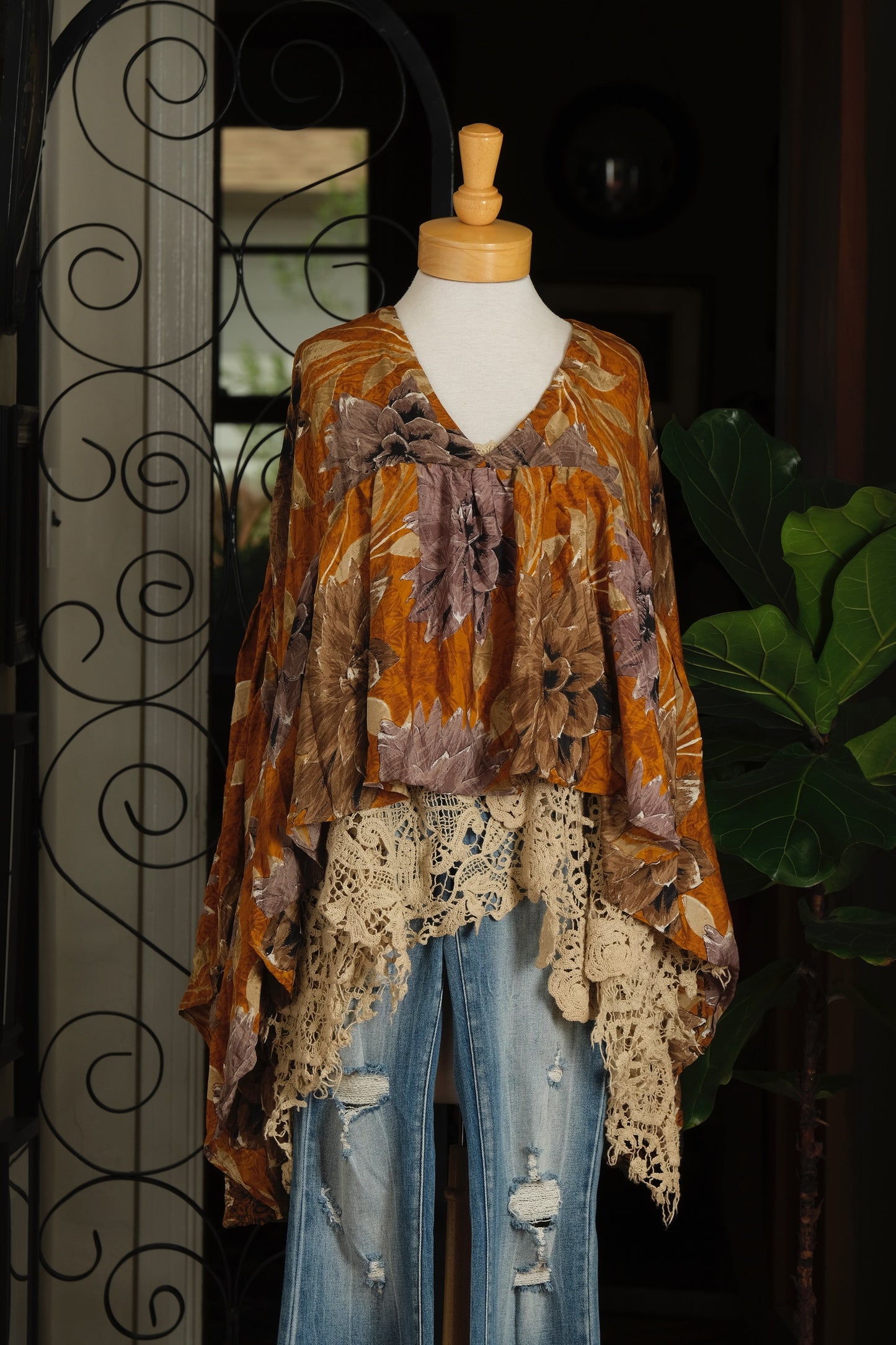 Gold Dust Crop Top in Amber Flower