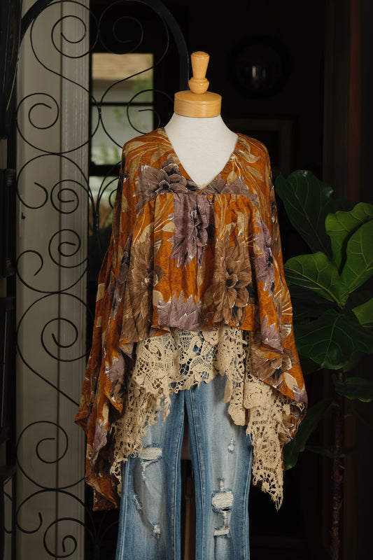 Gold Dust Crop Top in Amber Flower