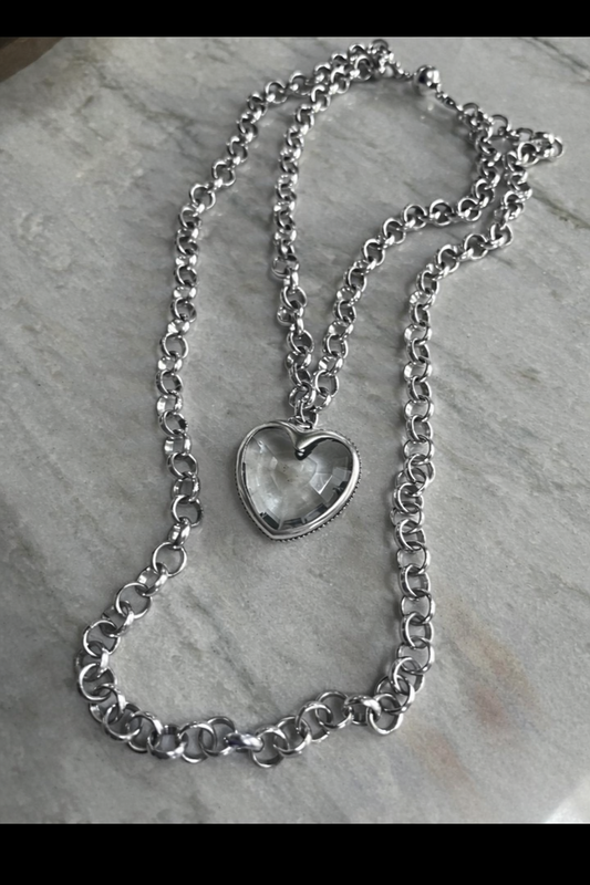 Crystal Heart Layering Necklace Silver