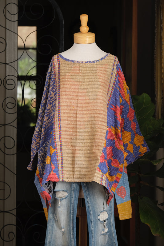 Kantha Pullover in Blue Flame