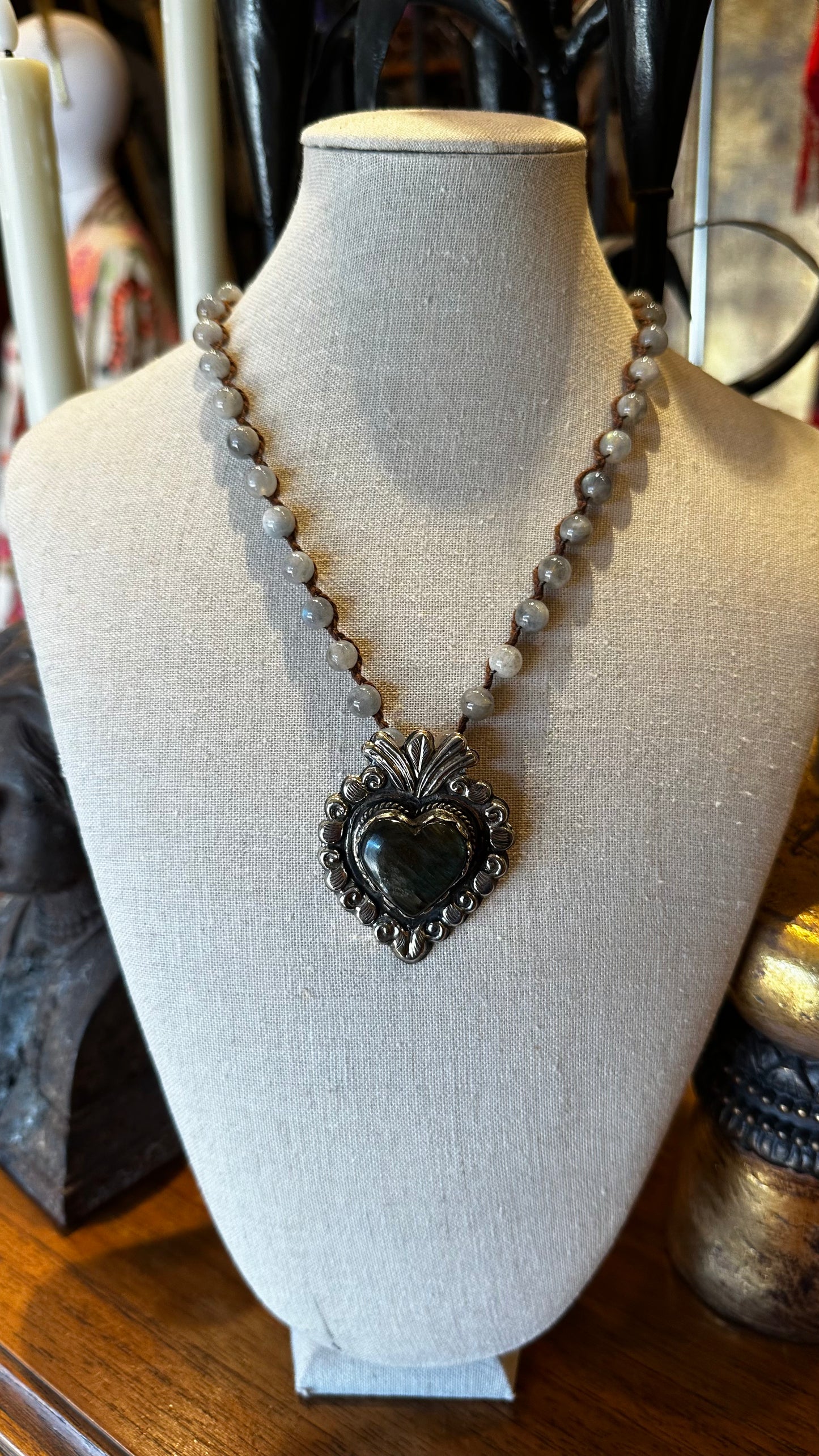 Petite Labradorite Heart Pendant 1418