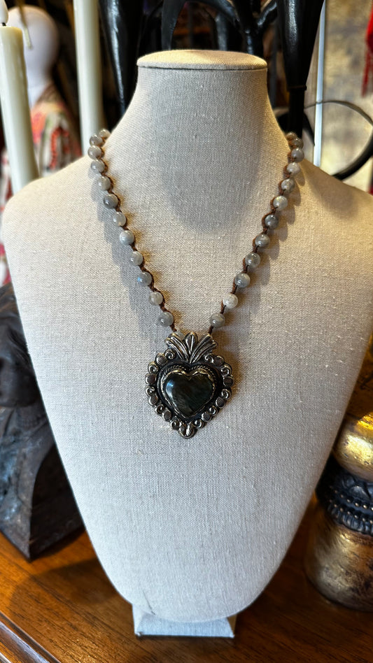 Petite Labradorite Heart Pendant 1418