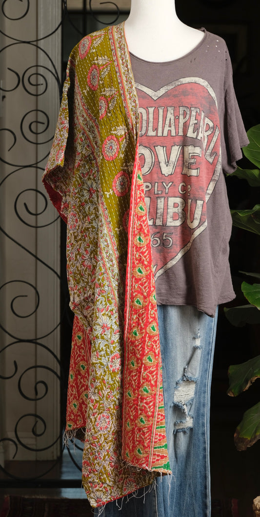 Kantha Scarf in Olive Flower
