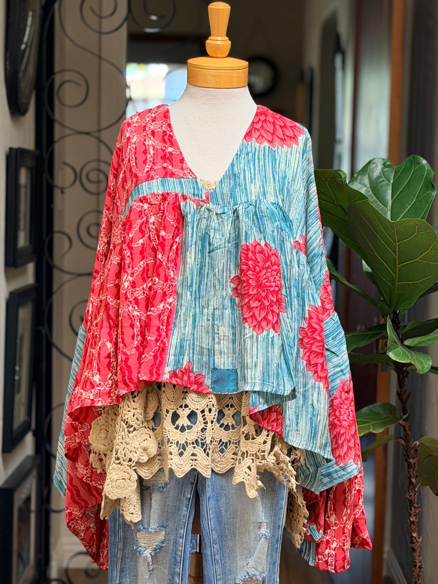 Gold Dust Crop Top in Coral Chrysanthemum Long Sleeve