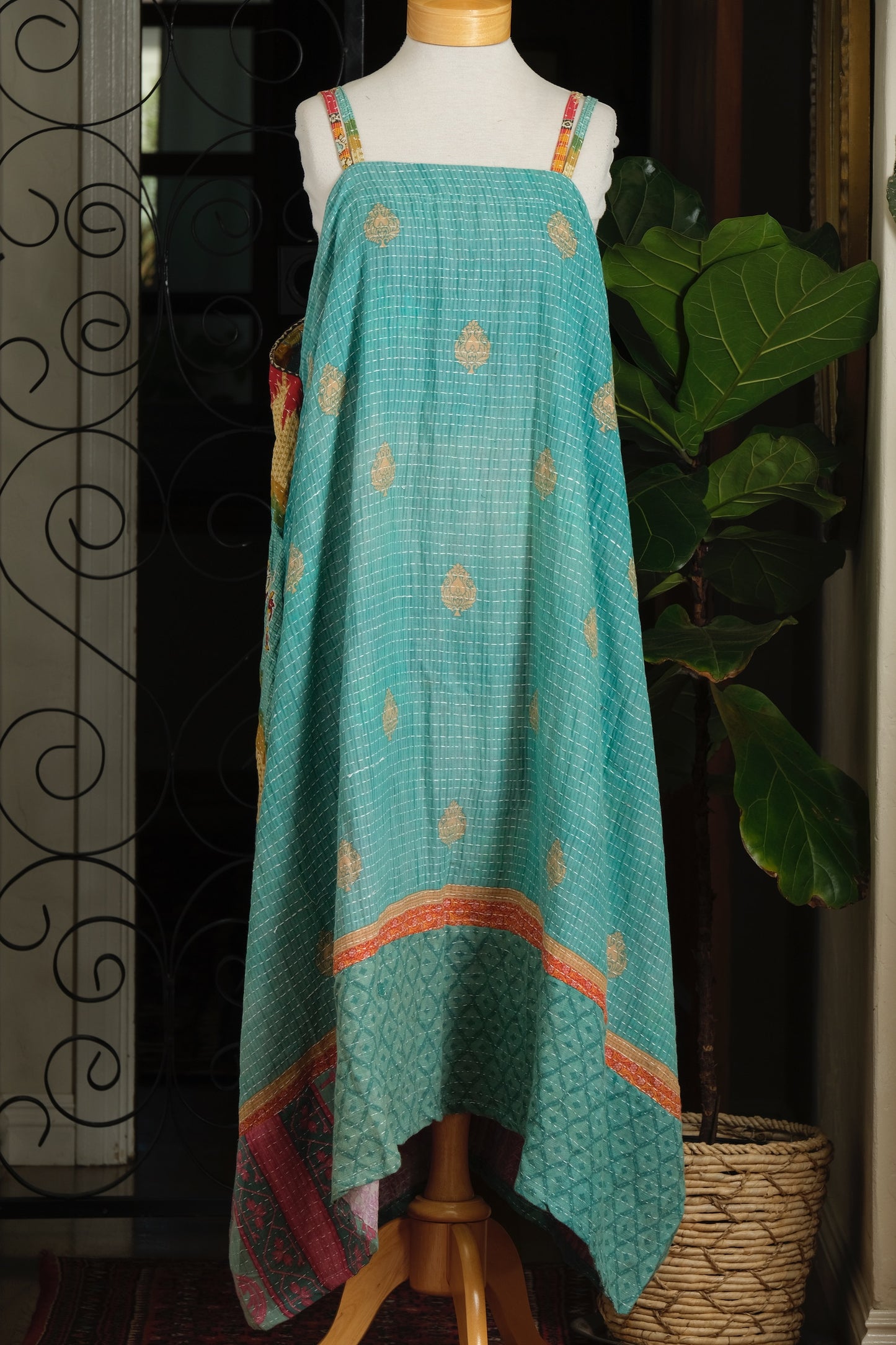 Kantha Maxi Dress in Turquoise Surprise