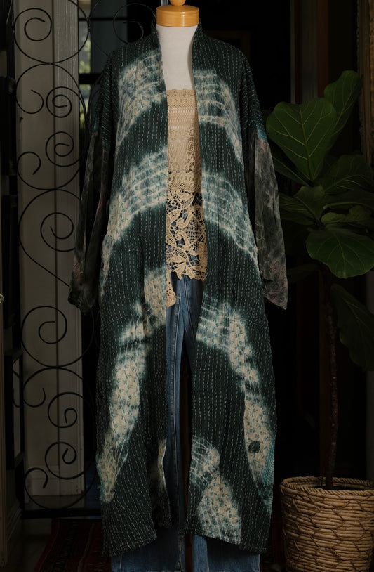 Silk Sleeve Duster in Forest Tie Dye