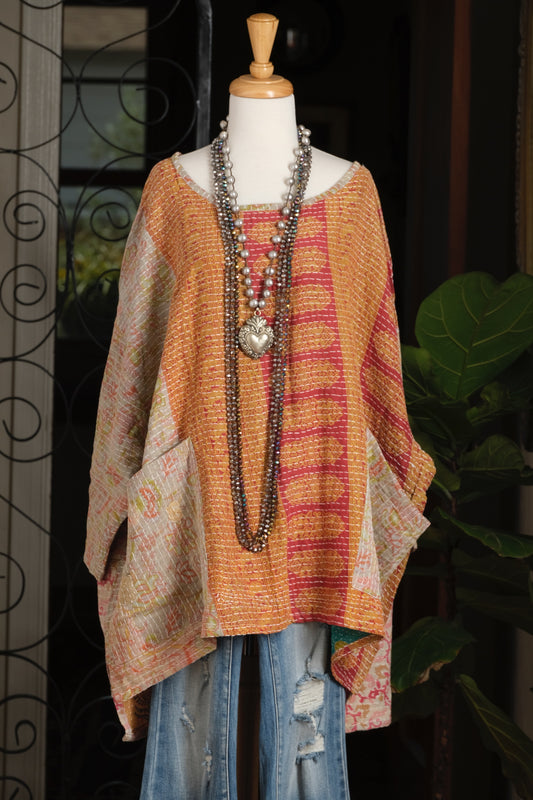 Kantha Pullover in Terracotta Stripe