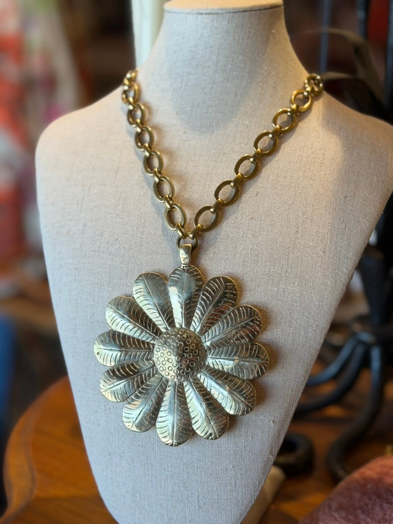 Large Brass Flower Chain Necklace 1717