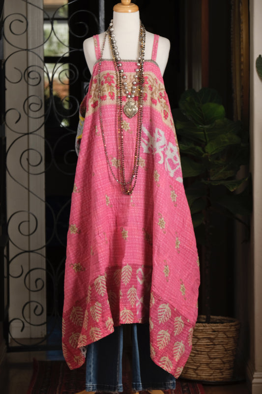 Kantha Maxi Dress in Pink Story