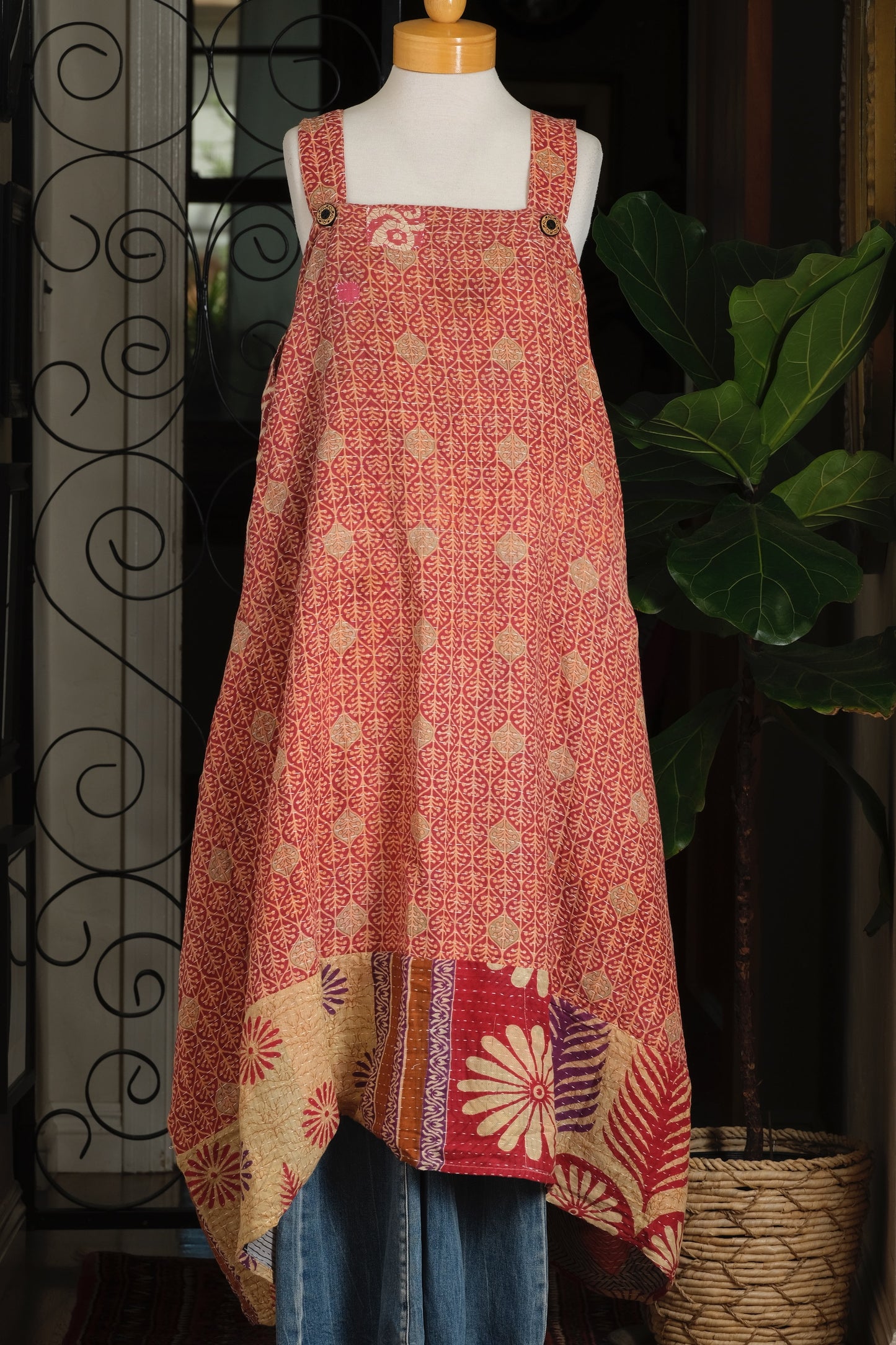 Button Kantha Maxi Dress in Rusted Tribe