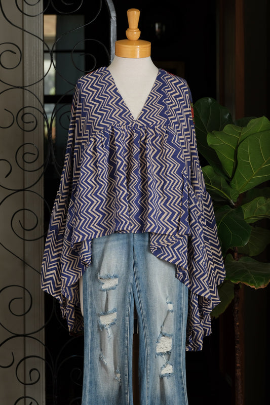 Gold Dust Crop Top in Blue Zig Zag