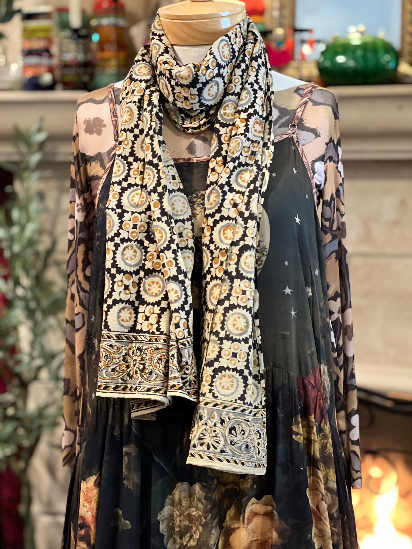 Isadora Scarf in Starflower Ochre Grey