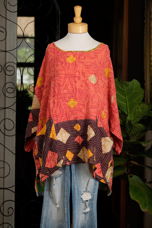 Kantha Pullover in Brown Diamond