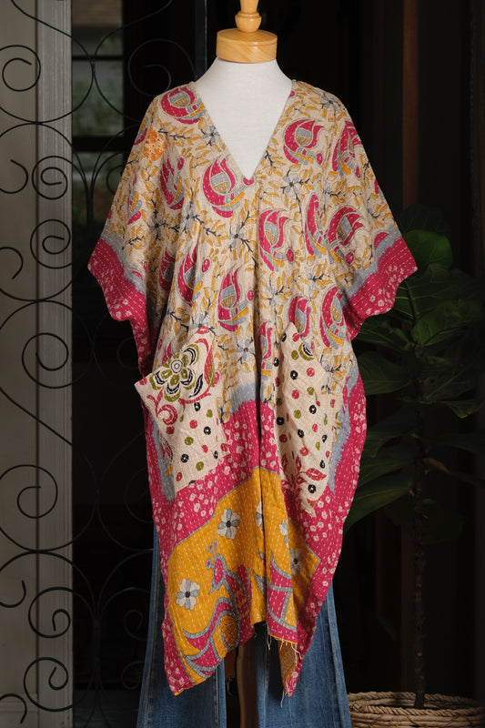 Kantha Split Tunic in Red Bird