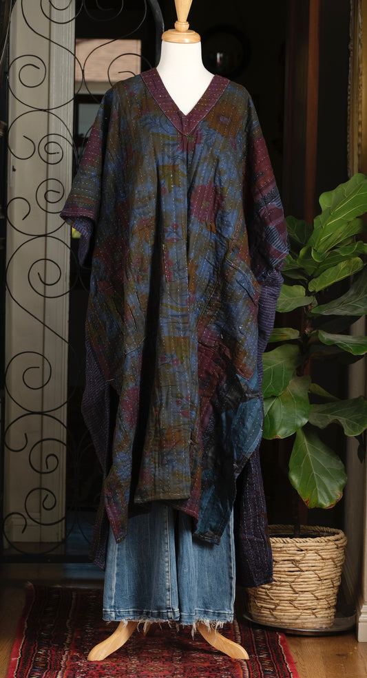 Cozy Kantha Caftan in Wine and Roses