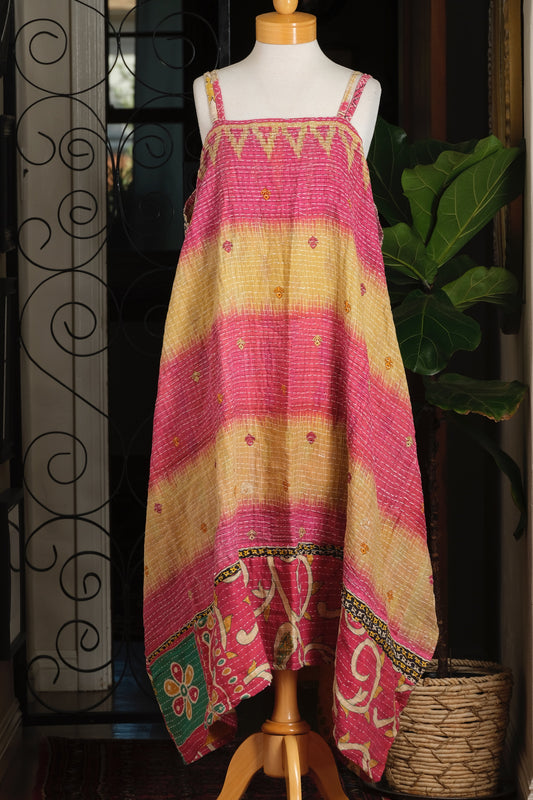 Kantha Maxi Dress in Pink Ombre