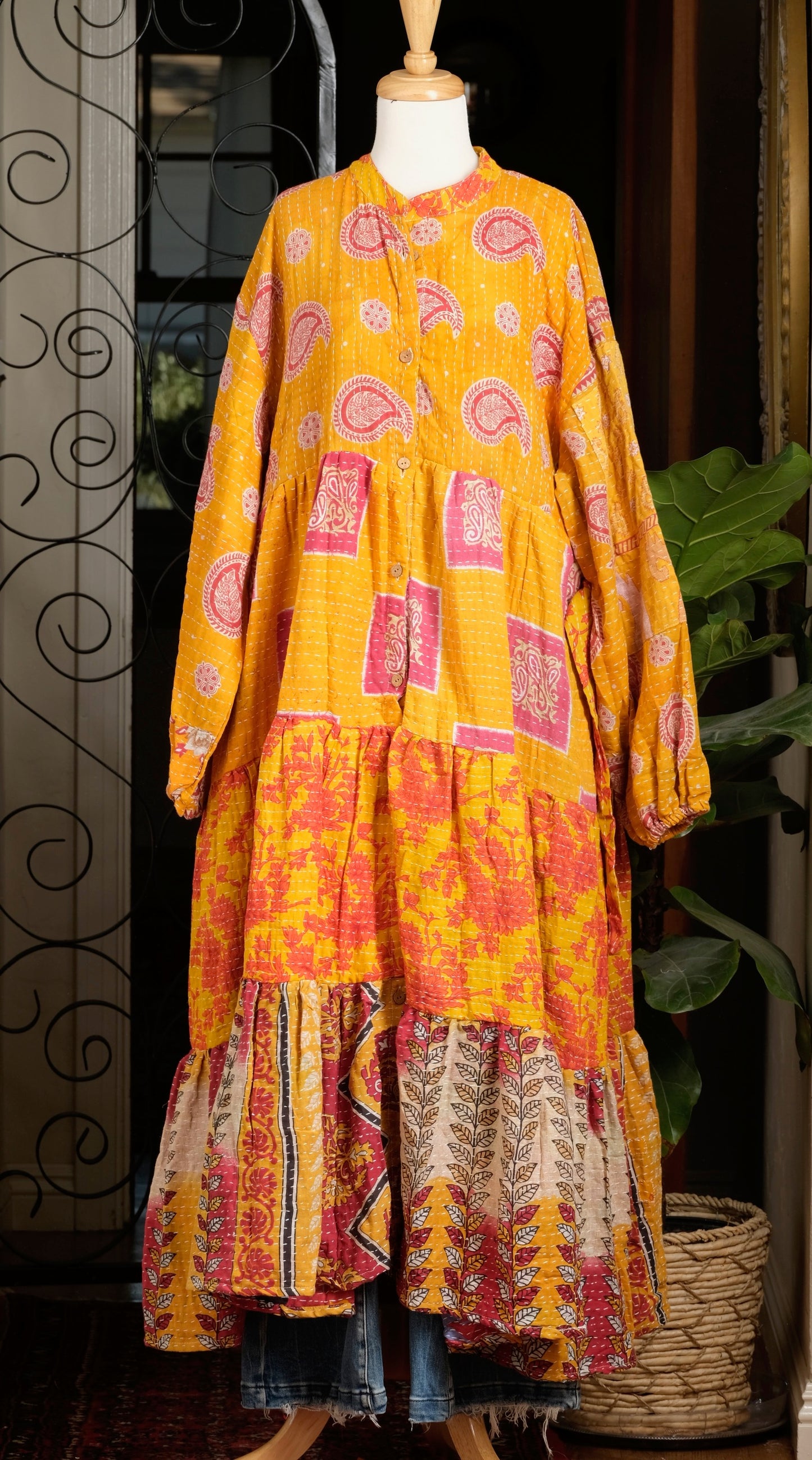 Majestic Duster Dress in Marigold Flower