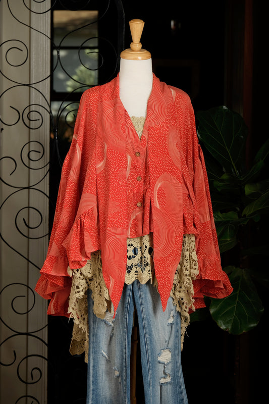 Ruffled Gypsy Top in Coral Constellation