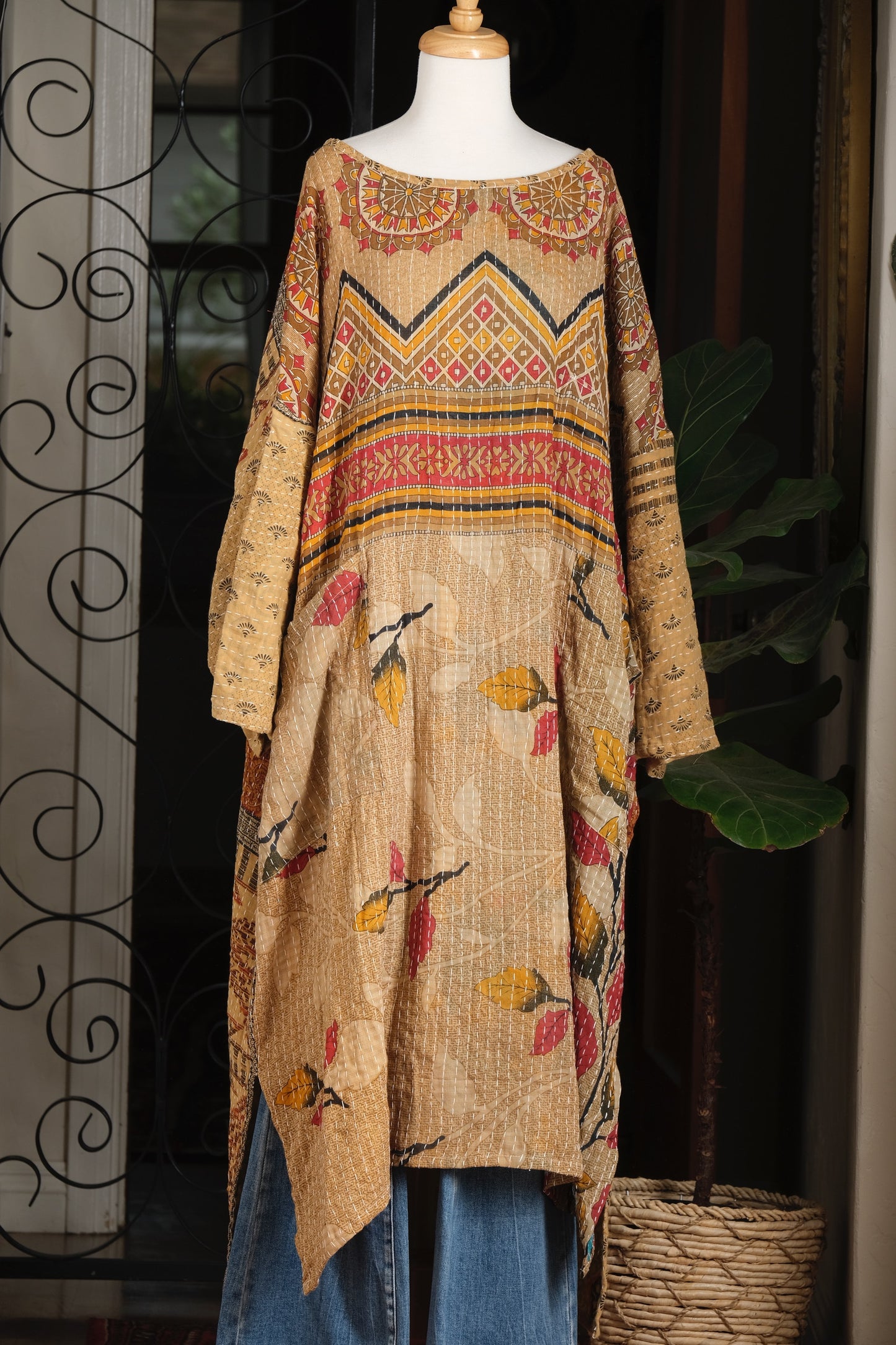 Kantha Pocket Dress in Golden Flower