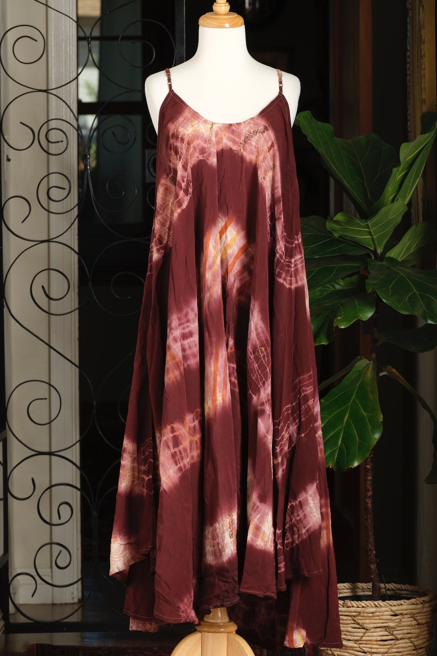 Kantha Slip Dress in Merlot Stripe